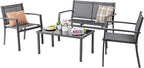 Shintenchi 4 Pieces Patio Furniture Set, Modern Design, Durable Steel Frame, Comfortable Textile Cushions, Easy to Move and Clean