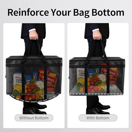 Bodaon 2PK Insulated Grocery Bags with Reinforced Baseboard, X-Large, Black | Reusable, Heavy Duty, Cooler Tote for Stability & No Sag, Thermal Bag for Hot Cold Food, Delivery, Shopping, Travel, Camping