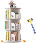 LEYUKEJI 360°Rotating Bookshelf 3-Tier Large Capacity 18" Diameter Kids Bookshelf PVC Plastic Display Cabinet,Corner Bookcase Space Saving Round Spinning Storage Rack With Small Silicone Hammer,White