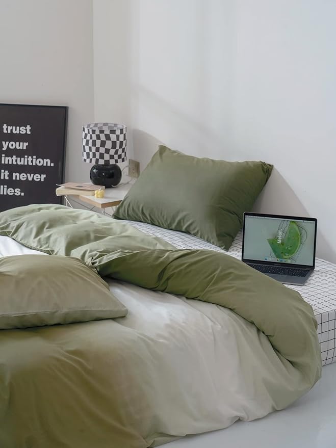 Gradient Green Comforter Set Ombre White Green Bedding Set Twin Women Aesthetic Comforter 3 PCs Green Color Bed Comforter Set Twin Gradient White and Green Comforter Set Twin