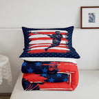 Feelyou Lacrosse Comforter Set Twin Size Boys Gilrs American Flag Sports Theme Bedding Set for Kids Adults Ultra Soft Lacrosse Player Games Comforter Navy Blue Duvet Set Room Decor Quilt Set