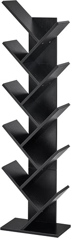 Hoctieon 10 Tier Tree Bookshelf, 10 Shelf Bookcase, Free Standing Tree Bookcase, Display Floor Standing Shelf for Books, Book Organizer Shelves for Home Office, Living Room, Bedroom, Black