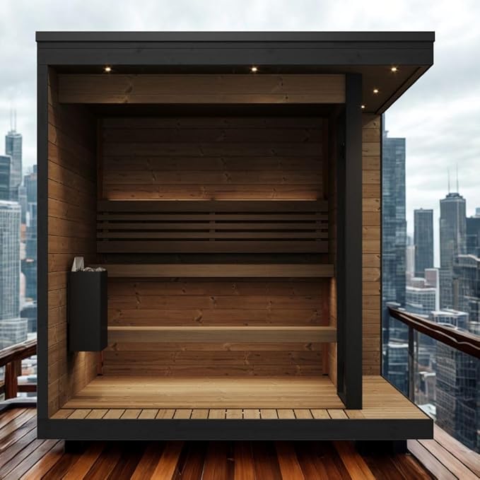 GL6 Outdoor Sauna Kit, Garden Luxury-Series Outdoor DIY Sauna Kit, Thermo-Spruce, up to 6 Persons Bundles (Sauna Heater and Sauna Stones Included) (Drop 9 WiFi - Glass)