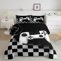 Erosebridal Gamer Comforter Set King,Gaming Bedding Set for Kids Teens,Black and Grey Buffalo Plaid Reversible Duvet Insert,Novelty Gamepad Pattern Down Comforter with 2 Pillow Shams Lightweight