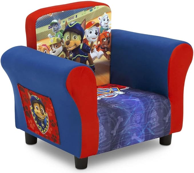 Delta Children Upholstered Chair with PAW Patrol Graphics, Wood Frame, Plush Foam Padding, Side Pockets, for Toddlers and Kids