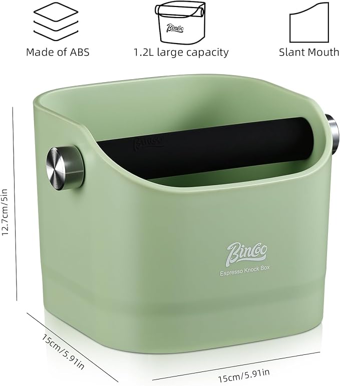 Espresso Knock Box - Bincoo Espresso Machine Knock Box/Espresso Grounds Knock Box, Barista Style Coffee Knock Box for Grounds with Removable Shock-Absorbent Knock Bar and Anti-Slip Base. (Green)
