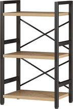 Bookshelf, 3 Tier Industrial Bookcase, Metal Small Bookcase, Rustic Etagere Book Shelf Storage Organizer for Living Room, Bedroom, and Home Office(Light Coffee) Patent Pending D29873033