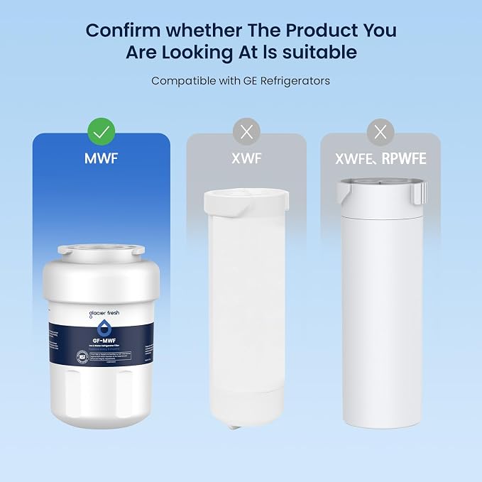 GLACIER FRESH MWF Refrigerator Water Filter Compatible with GE, 4-Pack | Compatible with SmartWater MWFP, MWFA, GWF, HDX FMG-1, WFC1201, RWF1060, 197D6321P006, Kenmore 9991