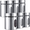 Mimorou 6 Pack Kitchen Canisters Set Airtight Coffee Sugar Tea Candy Storage Jars with Window Glass Stainless Steel Containers with Lids for Flour Cookies Spices Grains Kitchen Decorations(20 oz)