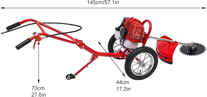 49cc 2-Stroke Gas Lawn Mower, 2-in-1 High Speed Brush Lawn Mower, 1.8kw Walk Behind Weed Trimmer with Single-Cylinder Air-Cooled System, 6500-7000 RPM, Hand Start, Weeding Baffle