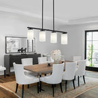 4-Light Kitchen Island Lighting Linear Chandelier Dining Room Light Fixture | 30'' Modern Island Lights for Kitchen, Farmhouse Black Chandeliers Over Table White Frosted Glass Shade, Adjustable Height