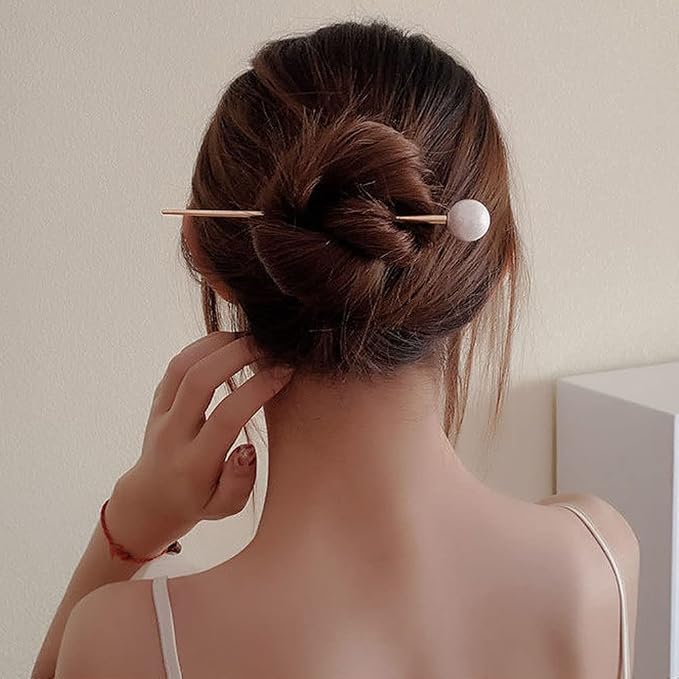 3 Pcs Pearl Hair Pins Minimalist Hair Metal Hair Stick Elegant Chignon Pins Updo Chopsticks Gold Hair Jewelry for Women and Girls