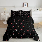 Cute Mushroom Kawaii Comforter Set Queen Kid Cartoon Bedding Set Red Mushroom Duvet Set Farmhouse Botanical Reversible Quilt Set Lovely Natural Wild Plants Comforter Set For Bedroom Decor, Black