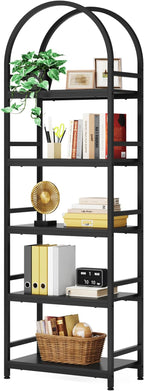 Tribesigns 5-Tier Open Bookshelf, 74.4" Wood Bookcase Storage Shelves with Metal Frame, Freestanding Display Rack Tall Shelving Unit for Office, Bedroom, Living Room, Easy Assembly(Black, 1PC)