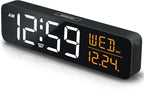 Peakeep Digital Alarm Clock Large Display for Bedrooms with Calendar, Auto DST, Desk Clock Electric Plug in for Living Room, Battery Backup, USB Port, 5 Dimmers
