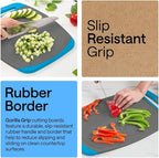 GORILLA GRIP BPA-Free Reversible Kitchen Cutting Board Set of 3, US Designed, Nonporous, Juice Grooves Catch Liquid, Slip Resistant Border, Dishwasher Safe, Durable Food Chopping Boards, Gray Aqua