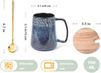 Large Ceramics Coffee Mugs,24 OZ,with Spoon and Wooden Lid,for Coffee,Tea,Large Handle Design,Microwave and Dishwasher Safe(Color:24 oz star blue set)