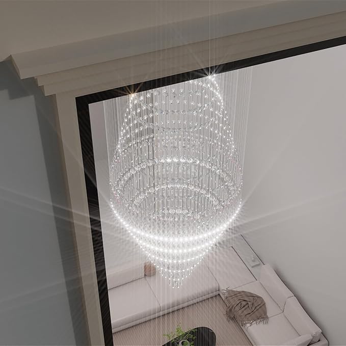 Flashing God D48''X H120''High Ceiling Chandelier Crystal Raindrop Chandeliers Large Villa Chandelier Entrance Foyer Hight Ceiling Lighting LED Dimmable 2700K-4500K-6000K 24 LED Bulbs Include