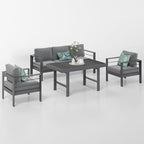 Solaste Aluminum Patio Furniture Set, 4 Pcs Modern Outdoor Conversation Set Couch Sofa with Upgrade Cushion and Dining Table,White