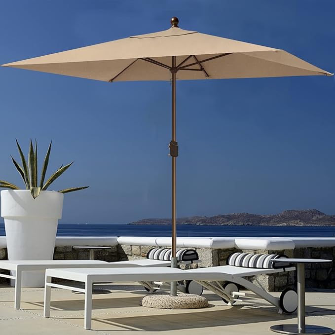 EliteShade USA 10-Year-Non-Fading 6.5x10Ft Rectangular Market Umbrella Patio Umbrella Outdoor Table Umbrella with Ventilation（Hrather Beige）
