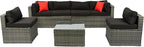 5-Pieces Patio Furniture Set with Coffee Table and 2 Pillows, PE Rattan Outdoor Conversation Sectional Sofa Seating Goup for Balcony Front Porch Backyard Law, Grey Wicker+Black Cushion