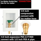 (1 Pack) Lidertik 1/2 inch Expansion PEX-A Pre-Assembled Ice Maker Outlet Box Valve 1/4 inch Recessed Refrigerator Water Line Wall Box with Shut Off Valve LI-ZBQH-530