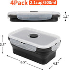 Collapsible Silicone Food Storage Containers Set with Lid & Air Vent,Foldable Lunch Containers(4PCS,Black,17oz)