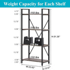 BON AUGURE Industrial 4 Tier Bookshelf, Modern Open Etagere Bookcase, Wood Metal Book Shelves for Living Room, Bedroom and Office (Dark Gray Oak)