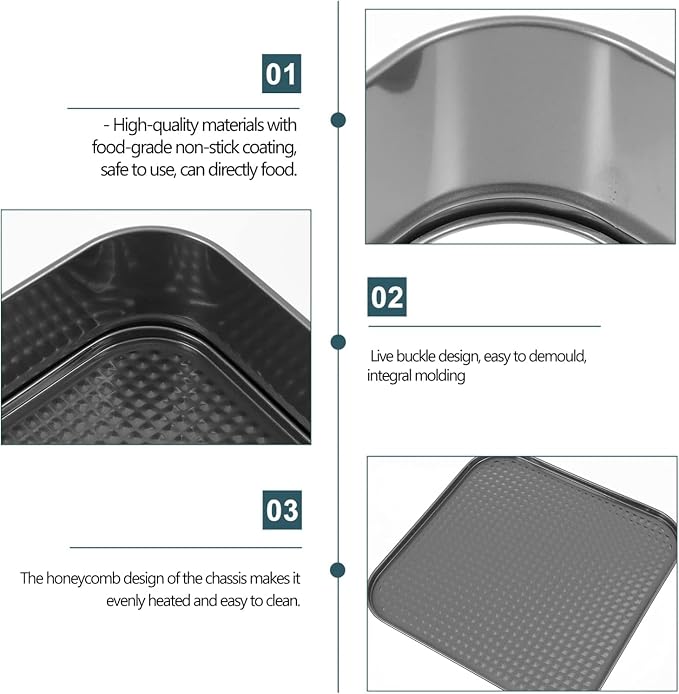 Springform Cake Pan Set of 3 (9.5, 10, 11 Inch) Square Baking Pans Nonstick Cheesecake Pans with Removable Bottom Bakeware for Cake, Cheesecakes, Pizza, and Quiches