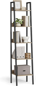 VASAGLE Bookshelf, 5-Tier Narrow Bookcase, Ladder Shelf for Home Office, Living Room, Bedroom, Kitchen, Camel Brown and Black ULLS109B50V2