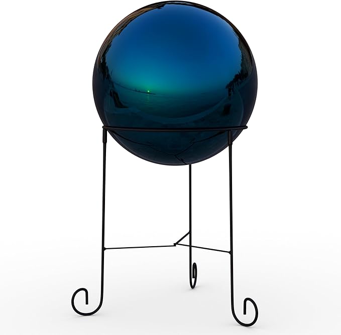 Lulu Decor, Blue Stainless Steel Gazing Mirror Ball Size 12 with Stand