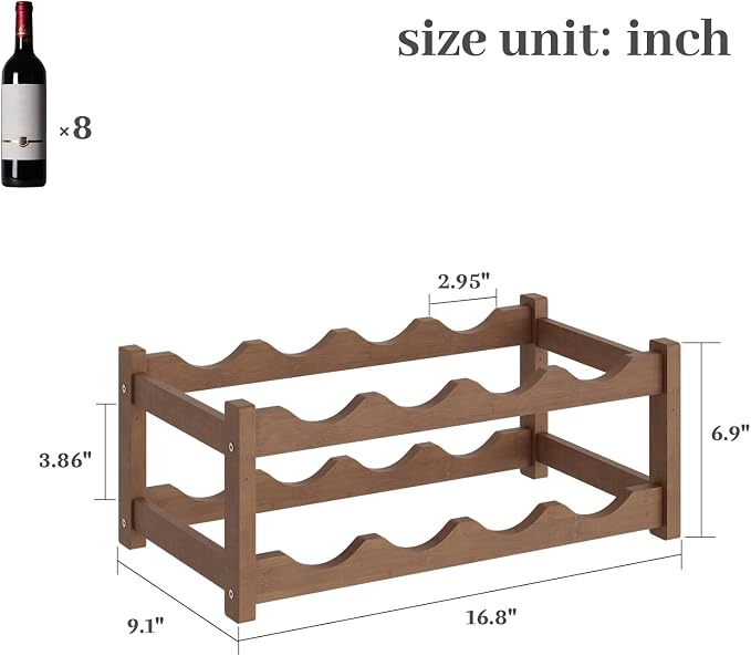 Wine Rack，Bamboo Wine Storage Cabinet Shelf，Countertop Wine Shelf- Freestanding Wine Holder for Kitchen & Pantry (Brown, 2-Tier)