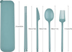 Camping Utensil Set, Reusable Utensils Set with Case, Plastic Cutlery Set Forks Spoon Tableware Chopsticks, Portable Cutlery Set for Travel Picnic Camping or Daily Use (Dark Green)