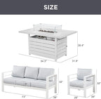Wisteria Lane Aluminum Patio Furniture Set, 4 Pcs Metal Outdoor Furniture Set with CSA Certified 54in Propane Gas Fire Pit Table, Patio Conversation Set with 5in Olefin Cover Cushions, White