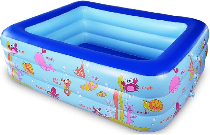 Inflatable Swimming Pool with Inflatable Soft Floor, 70" x 55" x 24" Blow Up Pool for Kids and Adults, Ocean World Kiddie Pool for Backyard, Garden, Outdoor, Party