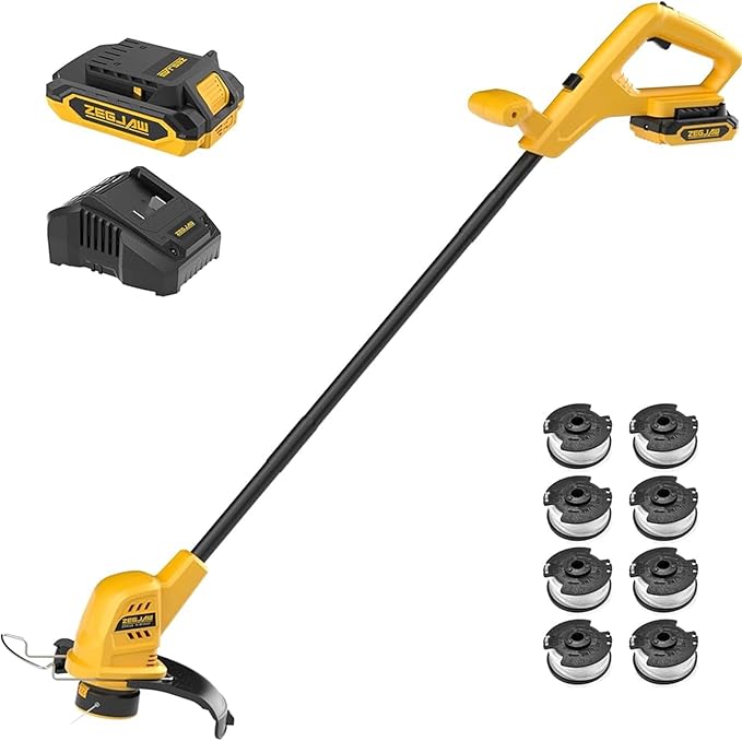 Cordless String Trimmer and Edger, 10 Inch 20V Weed Wacker Battery Operated Lawn Edger with 8 Pcs Replace Spool Trimmer Lines - 1 Batteries & Charger Included (10-inch)