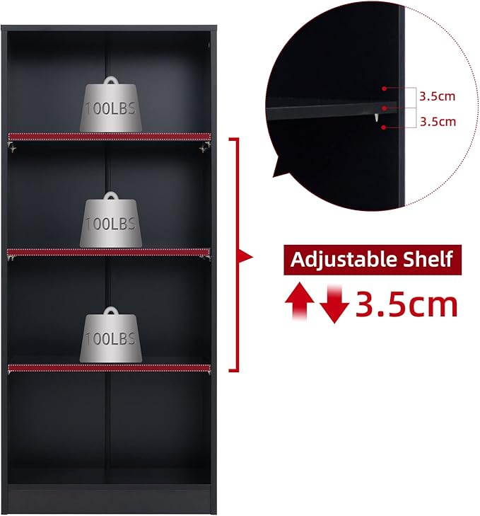 Sunon 4 Shelf Wood Bookcase Freestanding Display Shelf Adjustable Layers Bookshelf for Home Office Library Small Narrow Space (Black, 4-Layers)