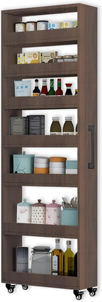 7-Tier Slim Storage Cart, Wooden Rolling Pantry Cabinet with Wheels, Narrow Shelf Organizer for Kitchen, Bakers Rack, Dining Room, Closet, Small Spaces Gray 73.2''H*9.8''W*19.6''D
