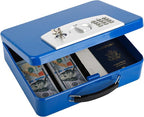 KYODOLED Blue Safe Box with Digital Keypad Lock, Lock Box with Code for Personal Items, Metal Security Box for Cash, Passport, Jewelry, Ideal for Home, Office, Garage Sale, 11.8'' x 9.4'' x 3.5''