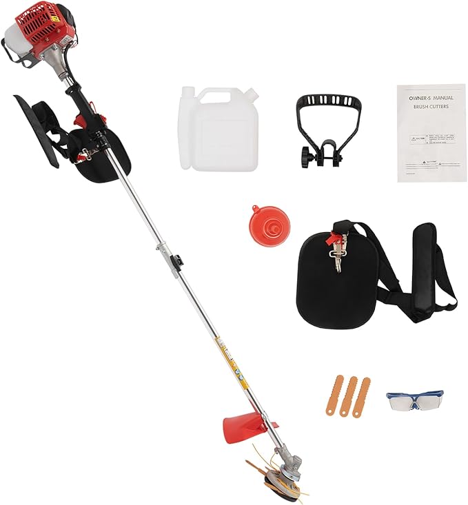 2 Stroke 26cc Gasoline Weed Trimmer Brush Cutter Lawn Edger Grass Weed Eater, Gas Weed Trimmer Gas Weedeaters Grass Trimmer Cordless Gasoline Power w/ 2 Blade Heads