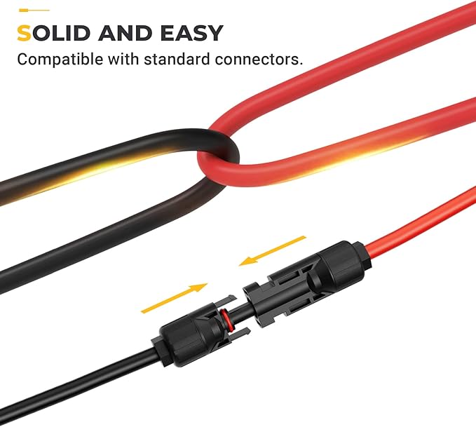 BougeRV 10 Feet 10AWG Solar Extension Cable with Female and Male Connector with Extra Pair of Connectors Solar Panel Adaptor Kit Tool (10FT Red + 10FT Black)
