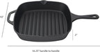 Jim Beam , Pre Seasoned Cast Iron Square Skillet with Ridges, 16", Black