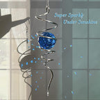Fonmy Gazing Ball Spiral Tail -Decorative Wind Spinner Sun Catcher Rainbow Maker 11 inch Tail and 2 inch Peacock Blue Crystal Orb. Indoor Outdoor Garden Decoration -13 inch Height