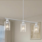 Kitchen Island Lighting, 3 Lights Linear Chandeliers Rectangle Pendant Light Fixtures for Dining Room Farmhouse Hanging Light with Glass Shades(Chrome)