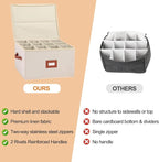 Stemware Storage Cases 2 Pack, Wine Glass Storage Box with Dividers for 24 Glassware or Crystal, Moving Supplies, China Storage Containers, Hard Top, Sides and Stackable (Beige)