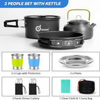 Odoland 15pcs Camping Cookware Mess Kit, 1.9L Pot, for Camping, Backpacking | Anodized aluminum, for hiking, outdoor cooking and picnic, 1.9L pot 0.8L kettle 0.86L pan mess kit, little compact pot set