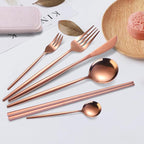 AARAINBOW 8 Pieces Stainless Steel Flatware Set Portable Reusable Cutlery Set Travel Utensils Set Including Chopsticks Knife Fork Spoon Straws Cleaning Brush Dishwasher Safe (Rose Golden)