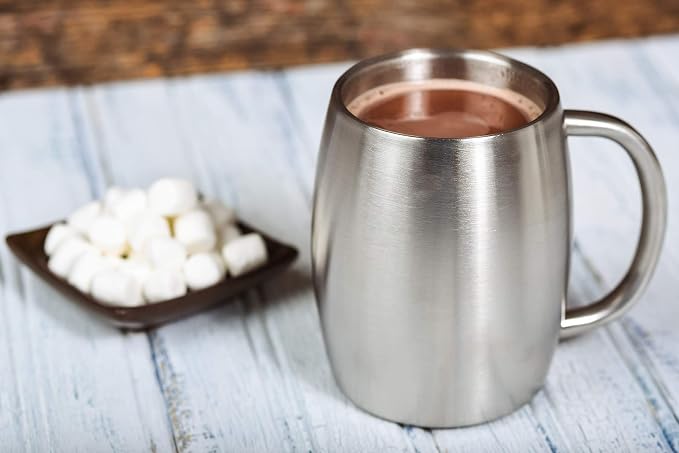 CHILLOUT LIFE Stainless Steel Insulated Coffee Mugs Set of 2 (14oz) – Double Wall Coffee Cups with Spill Resistant Lid & Strong Handle, Shatterproof Cups for Cold Drinks and Hot Beverages