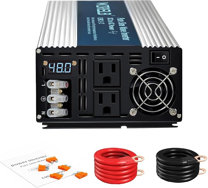 WZRELB 2500W Pure Sine Wave Inverter 48V DC to 110V 120V AC Power Converter with LED Display, Hardwire Terminal,Off-Grid Portable Power Inverter with Dual AC Outlets for Home, RV, Truck, Camping