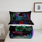 Gamer Bedding Sets for Boys, Gaming Down Comforter Queen Size, Gamer Room Decor Bedding Kids Video Games Comforter Set, Sugar Skull Gamepad Duvet Sets for Men Bedroom,with 2 Marble Pillow Sham